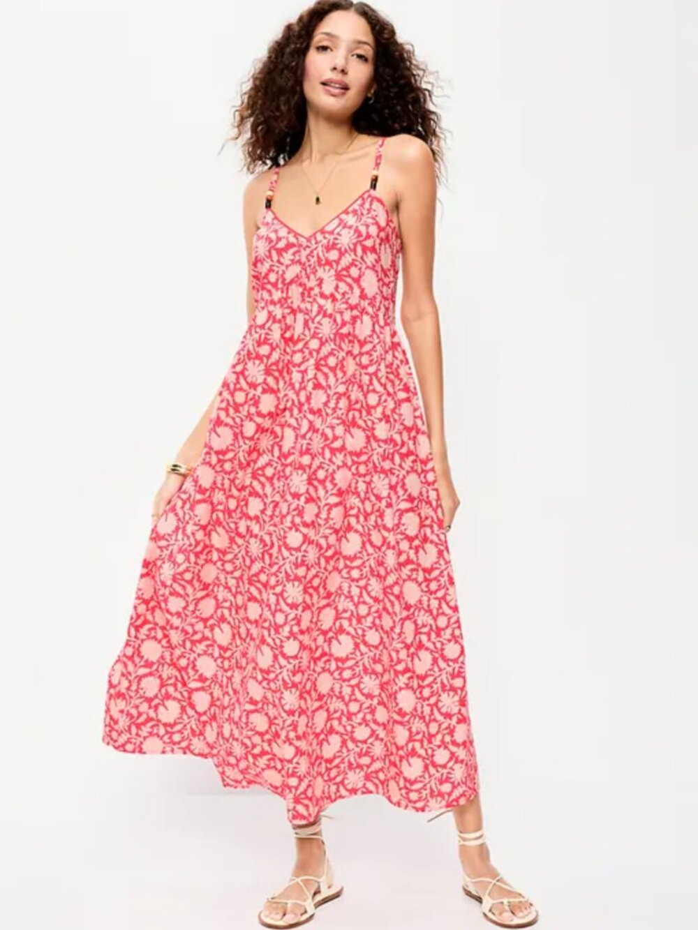 TALL Sleeveless Boho Paisley Beaded Strap Maxi Dress